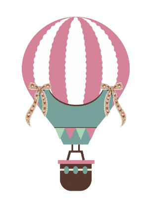 Pink and sage hot-air balloon with ribbon bows on a One of One American Mahjong tile