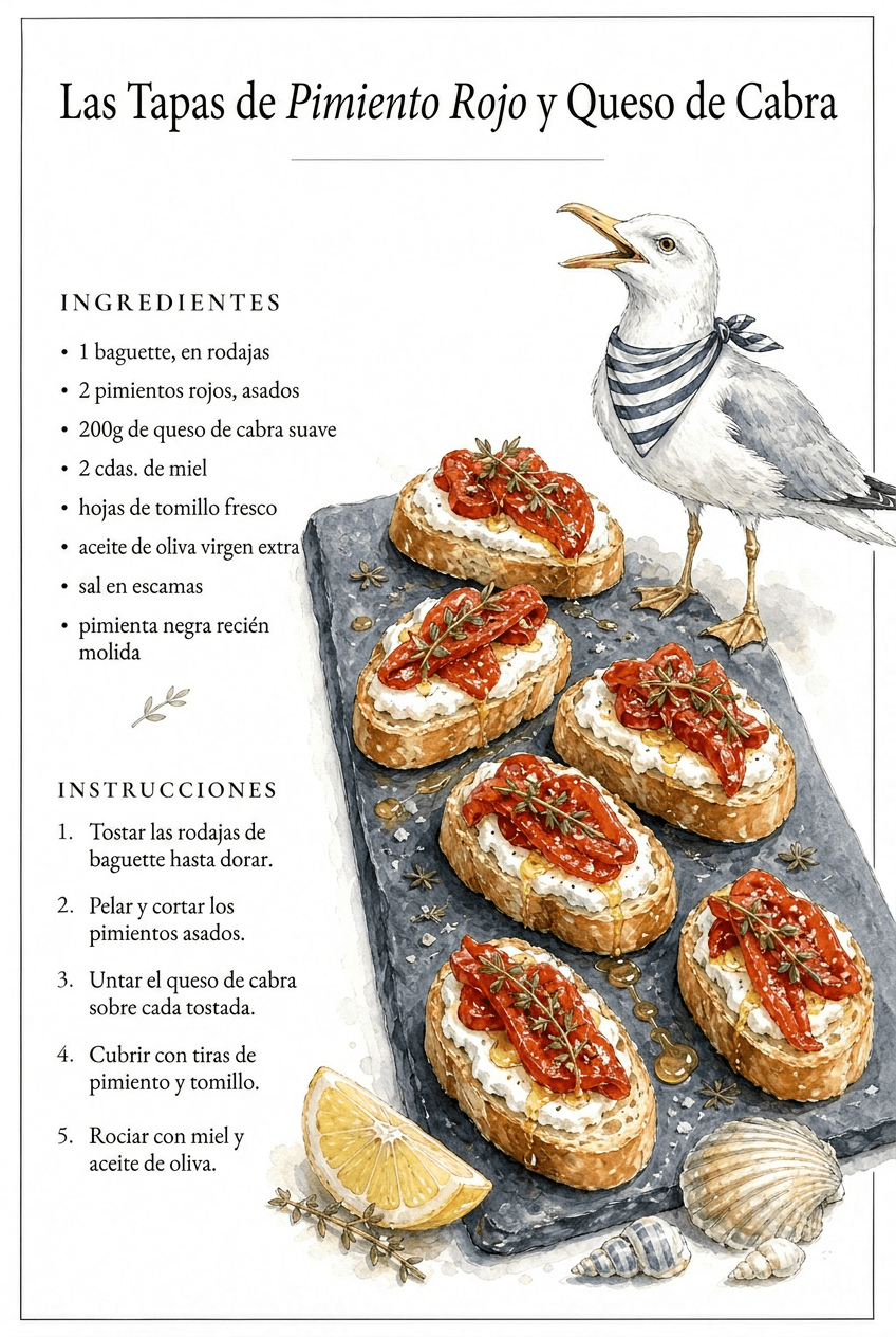 Receta de tapas de pimiento rojo y queso de cabra