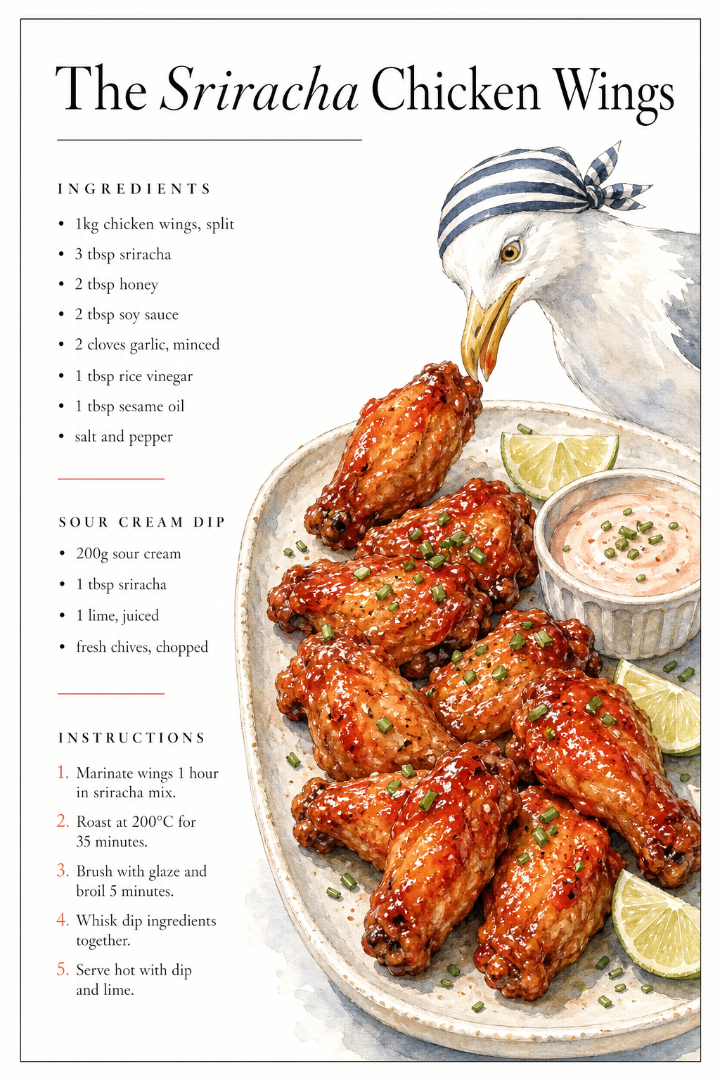 Sriracha chicken wings with sriracha and sour cream dip recipe