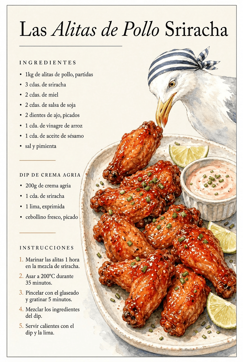 Receta de alitas de pollo con sriracha y salsa de crema agria